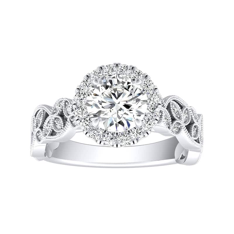 Auriya Vintage Round 2ct Moissanite and 1/4ct TDW Diamond Halo Engagement Ring 14K Gold (G-H, VS1-VS2)