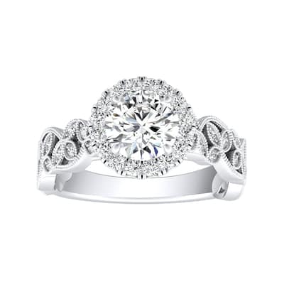 Auriya Vintage Round 2ct Moissanite and 1/4ct TDW Diamond Halo Engagement Ring 14K Gold (G-H, VS1-VS2)