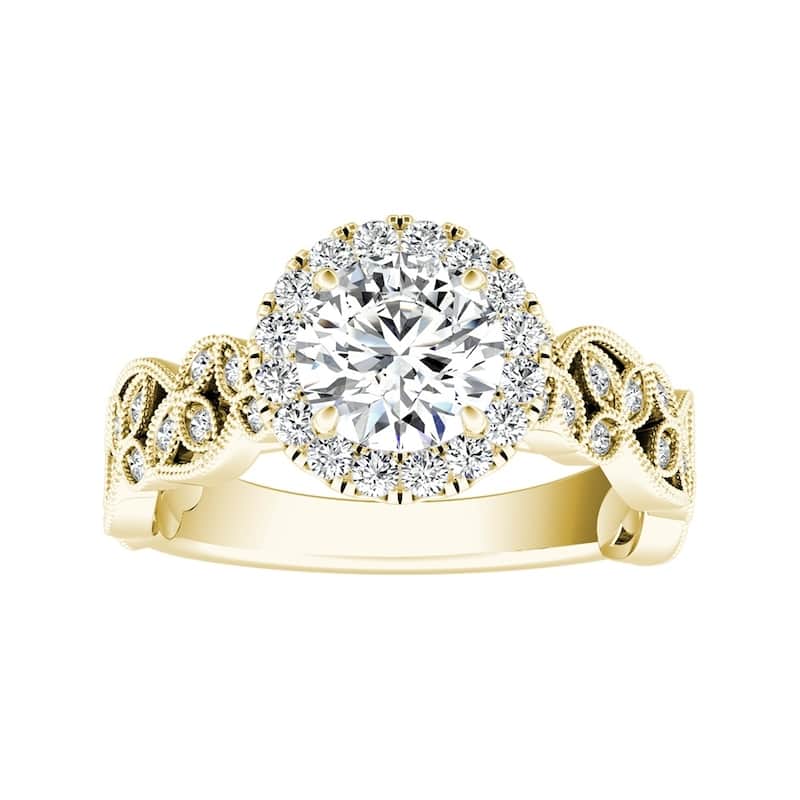 Auriya Vintage Round 2ct Moissanite and 1/4ct TDW Diamond Halo Engagement Ring 14K Gold (G-H, VS1-VS2)