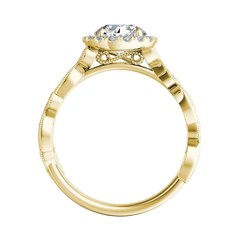 Auriya Vintage Round 2ct Moissanite and 1/4ct TDW Diamond Halo Engagement Ring 14K Gold (G-H, VS1-VS2)