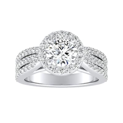 Auriya 1/2ct Round Moissanite and 3/4ct TDW Halo Diamond Engagement Ring 14k Gold (G-H, VS1-VS2)