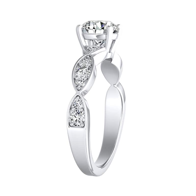 Auriya 14k Gold 4ct Round Moissanite and 1/3ct TDW Wave Style Diamond Engagement Ring