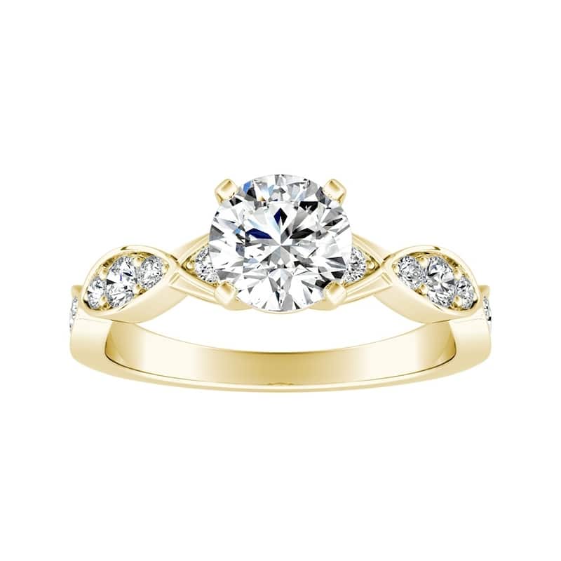 Auriya 14k Gold 4ct Round Moissanite and 1/3ct TDW Wave Style Diamond Engagement Ring