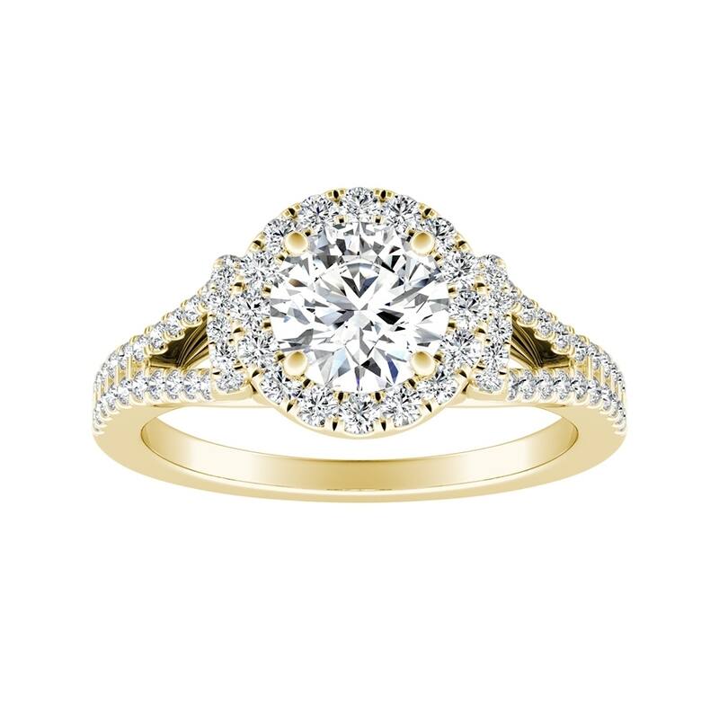 Auriya 14k Gold 3ct Round Moissanite Halo Engagement Ring with 1/3ct TDW Split Diamond Shank
