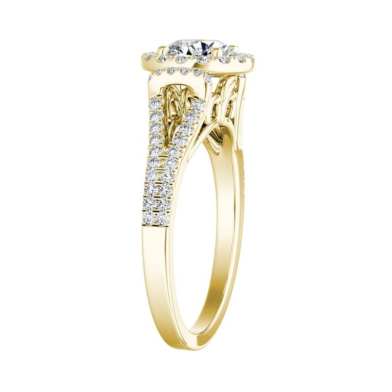 Auriya 14k Gold 3ct Round Moissanite Halo Engagement Ring with 1/3ct TDW Split Diamond Shank