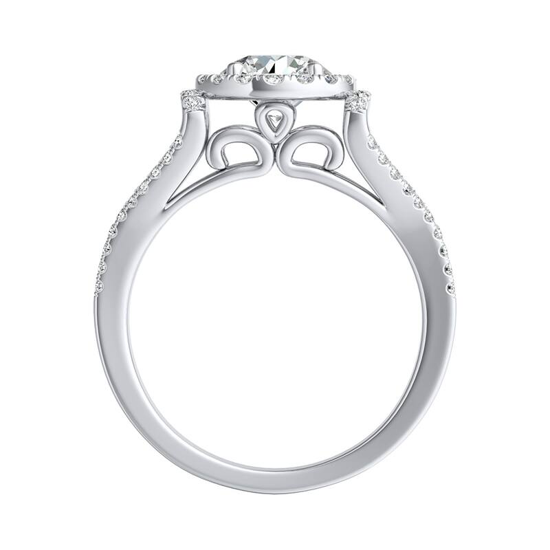Auriya 14k Gold 3ct Round Moissanite Halo Engagement Ring with 1/3ct TDW Split Diamond Shank