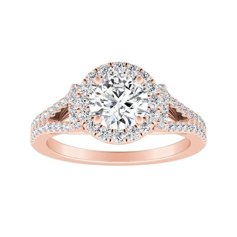 Auriya 14k Gold 3ct Round Moissanite Halo Engagement Ring with 1/3ct TDW Split Diamond Shank