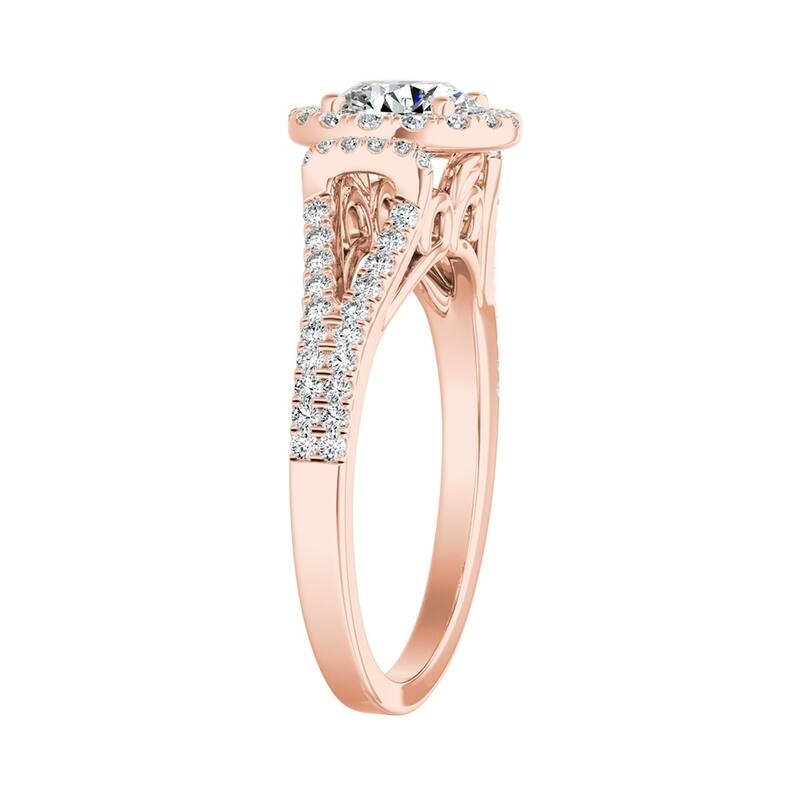 Auriya 14k Gold 3ct Round Moissanite Halo Engagement Ring with 1/3ct TDW Split Diamond Shank