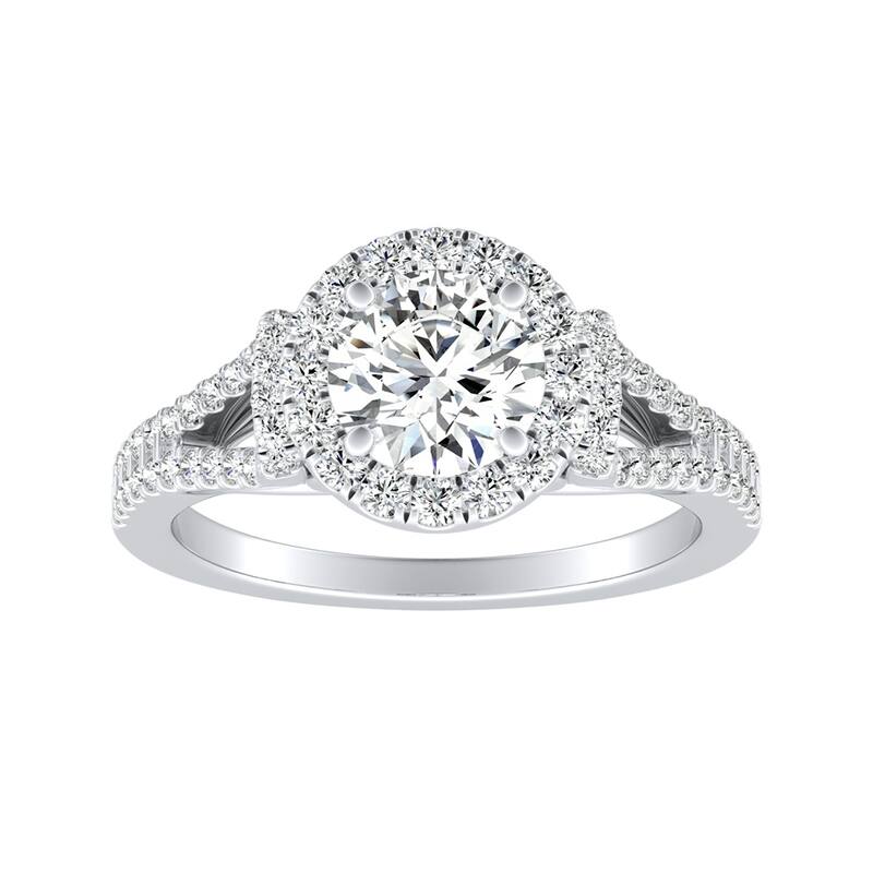 Auriya 14k Gold 3ct Round Moissanite Halo Engagement Ring with 1/3ct TDW Split Diamond Shank