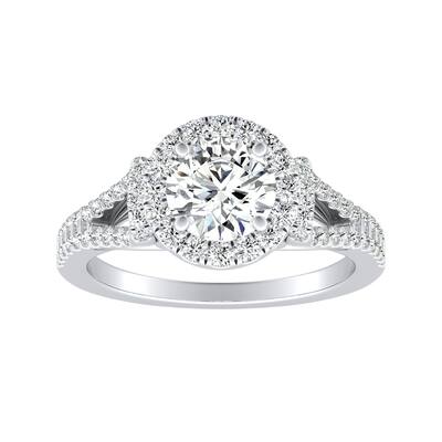 Auriya 14k Gold 3ct Round Moissanite Halo Engagement Ring with 1/3ct TDW Split Diamond Shank