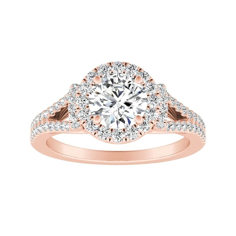 Auriya 2ct Round Moissanite Halo Engagement Ring with 1/3ct TDW Split Diamond Shank 14K Gold (G-H, VS1-VS2)