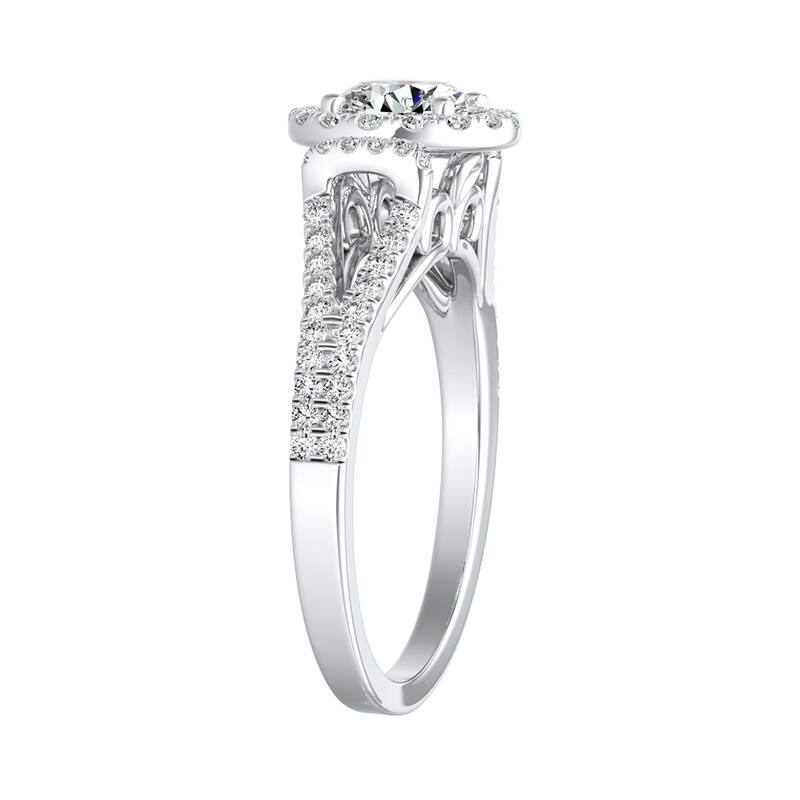 Auriya 2ct Round Moissanite Halo Engagement Ring with 1/3ct TDW Split Diamond Shank 14K Gold (G-H, VS1-VS2)