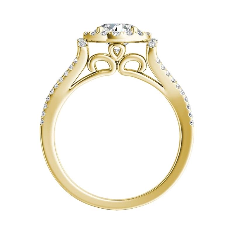 Auriya 2ct Round Moissanite Halo Engagement Ring with 1/3ct TDW Split Diamond Shank 14K Gold (G-H, VS1-VS2)