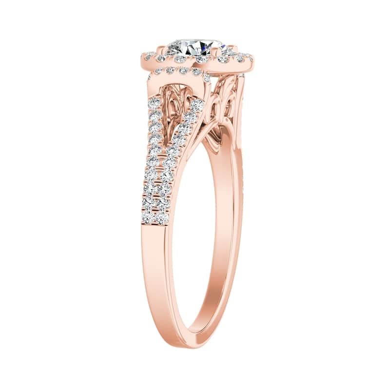 Auriya 2ct Round Moissanite Halo Engagement Ring with 1/3ct TDW Split Diamond Shank 14K Gold (G-H, VS1-VS2)