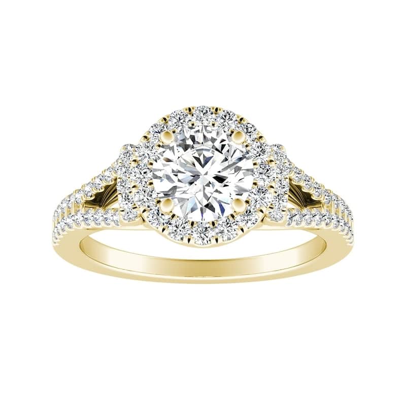 Auriya 2ct Round Moissanite Halo Engagement Ring with 1/3ct TDW Split Diamond Shank 14K Gold (G-H, VS1-VS2)