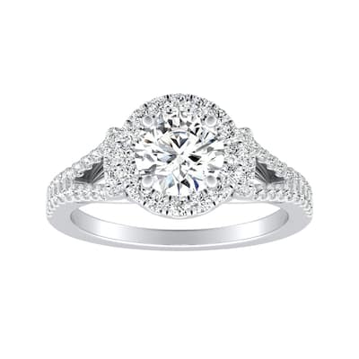 Auriya 2ct Round Moissanite Halo Engagement Ring with 1/3ct TDW Split Diamond Shank 14K Gold (G-H, VS1-VS2)