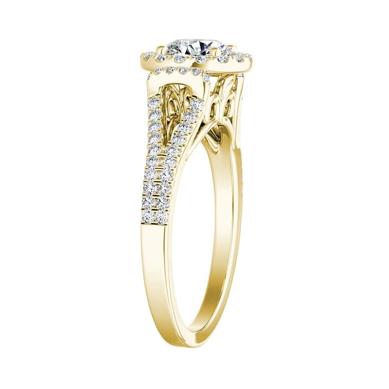 Auriya 2ct Round Moissanite Halo Engagement Ring with 1/3ct TDW Split Diamond Shank 14K Gold (G-H, VS1-VS2)