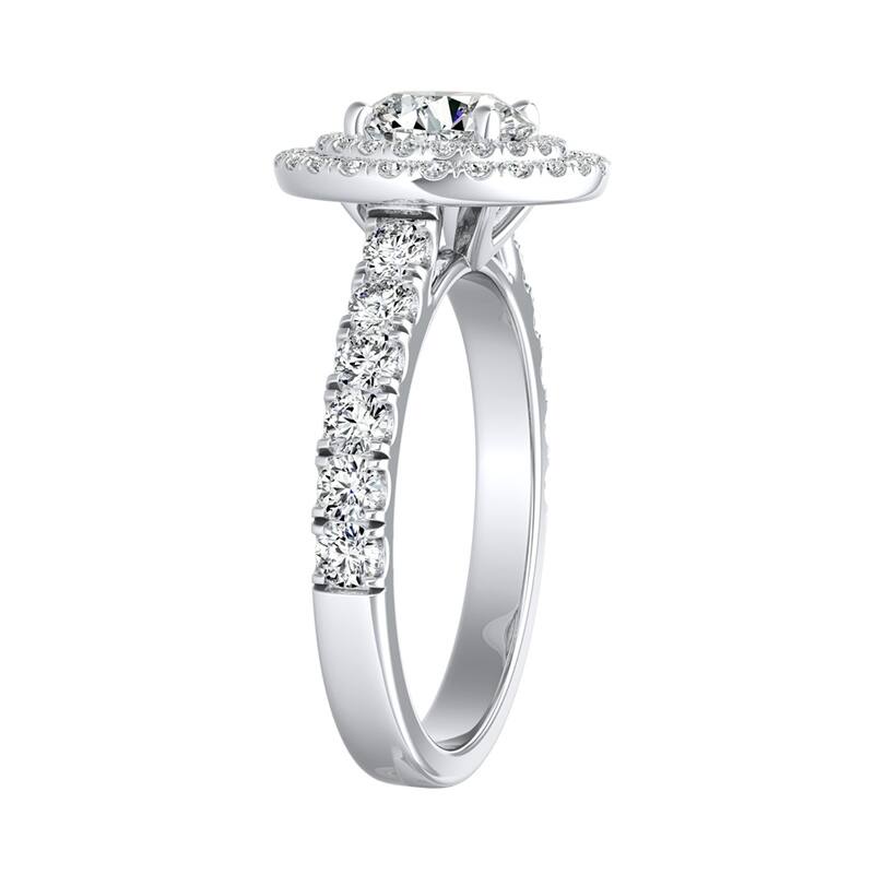 Auriya 1/2ct Round Moissanite and 3/4ctw Double Halo Diamond Engagement Ring 14K Gold