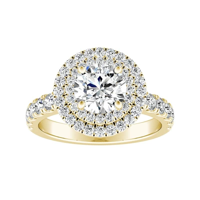 Auriya 14k Gold 2 1/2ct Round Moissanite and 3/4ctw Double Halo Diamond Engagement Ring
