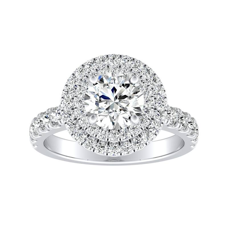 Auriya 14k Gold 2 1/2ct Round Moissanite and 3/4ctw Double Halo Diamond Engagement Ring