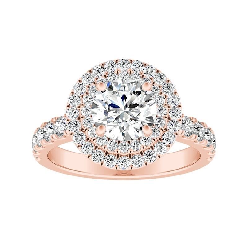 Auriya 14k Gold 2 1/2ct Round Moissanite and 3/4ctw Double Halo Diamond Engagement Ring