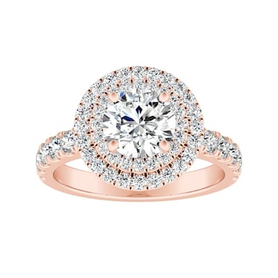 Auriya 14k Gold 2 1/2ct Round Moissanite and 3/4ctw Double Halo Diamond Engagement Ring