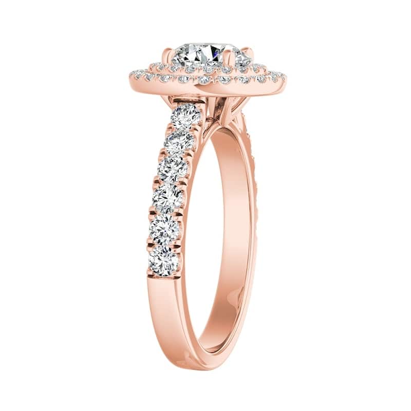 Auriya 14k Gold 2 1/2ct Round Moissanite and 3/4ctw Double Halo Diamond Engagement Ring