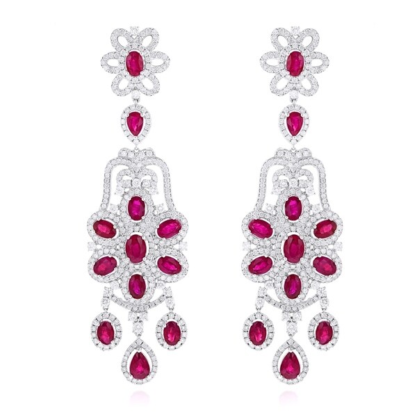 Luxurman Designer Jewelry Chandelier Ruby Diamond Earrings Luxurman Designer Jewelry Chandelier Ruby Diamond Earrings 14k Gold 7 3ctw G H Color