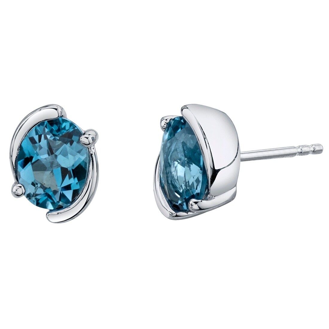 14Kt White Gold Natural Mystic Topaz Bezel Round Stud Earrings