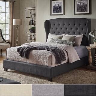French Country Beds Online At Our Best Bedroom Vivianne Tufted Linen Wingback Bed With Nailhead Trim By Inspire Q Clic