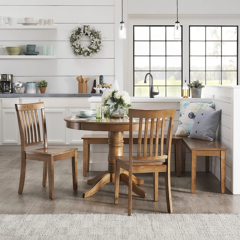 Wilmington II Round Pedestal Base Oak Finish Breakfast Nook Set by iNSPIRE Q Classic