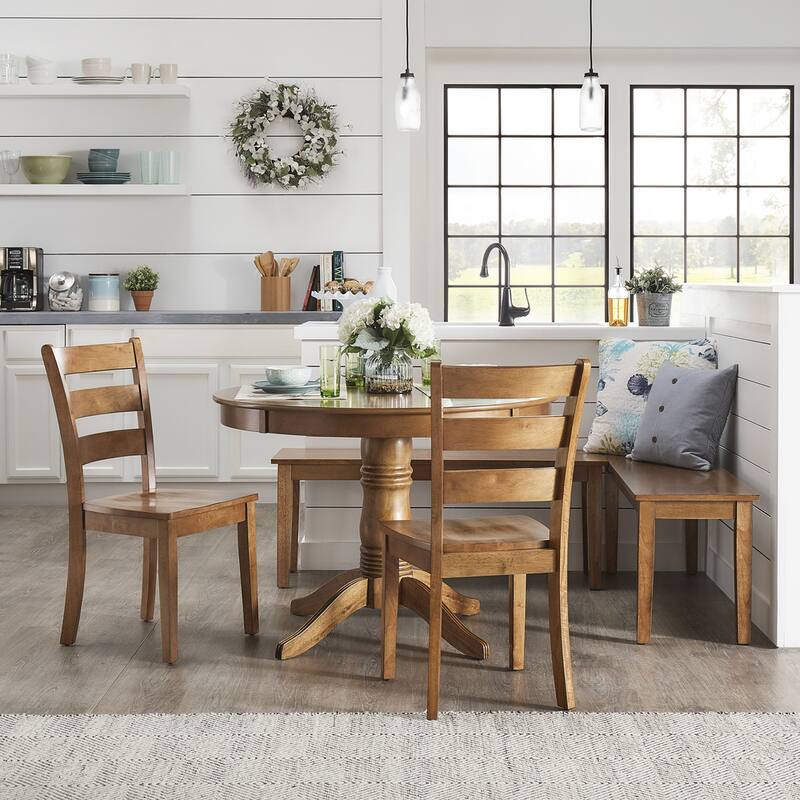 Wilmington II Round Pedestal Base Oak Finish Breakfast Nook Set by iNSPIRE Q Classic