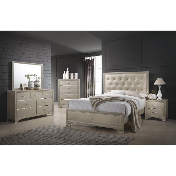 Beaumont 5 Piece Bedroom Set Metallic Champagne On Sale Bed