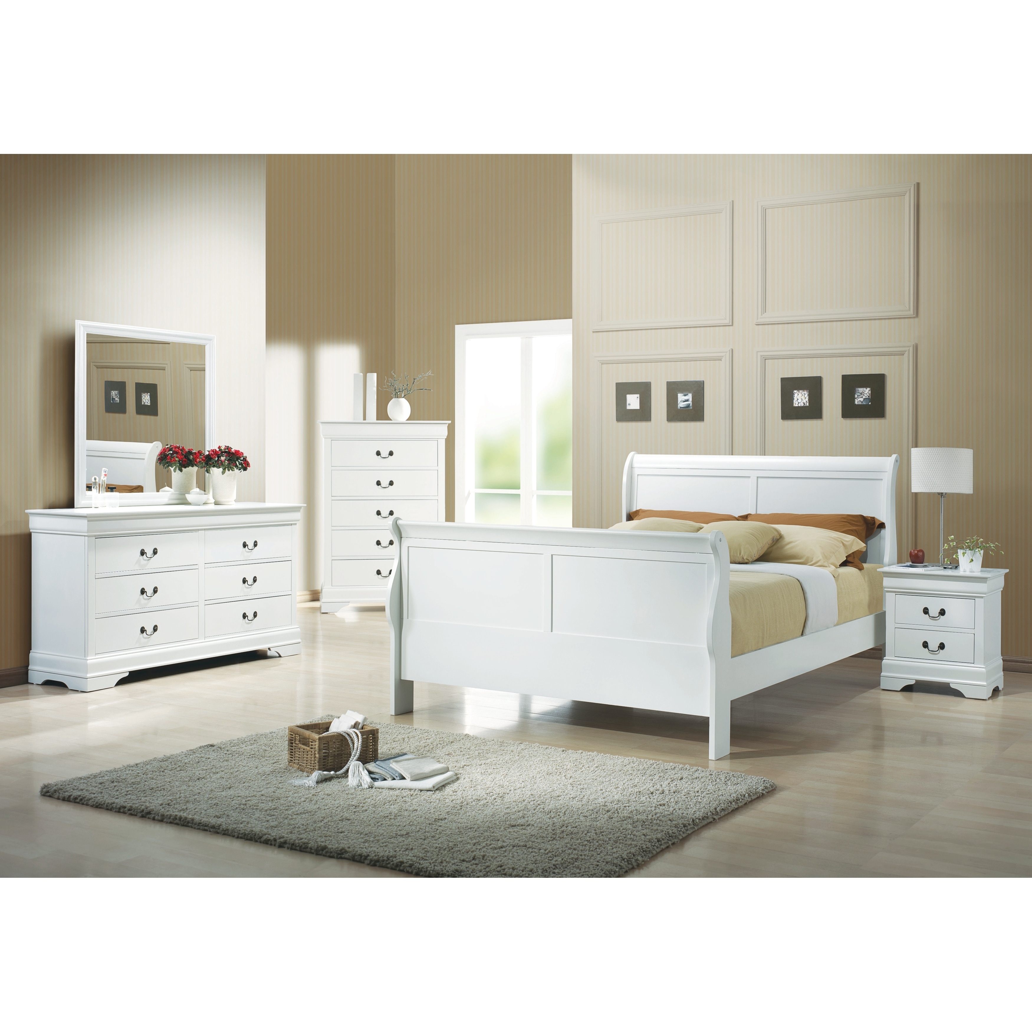 Louis Philippe Traditional White 4 Piece Bedroom Set