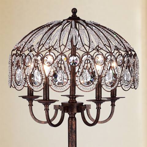 Fridumar Antique Bronze 5-Light Floor Lamp with Crystal Shade