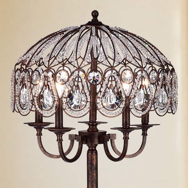 Fridumar Antique Bronze 5Light Floor Lamp with Crystal Shade Bed