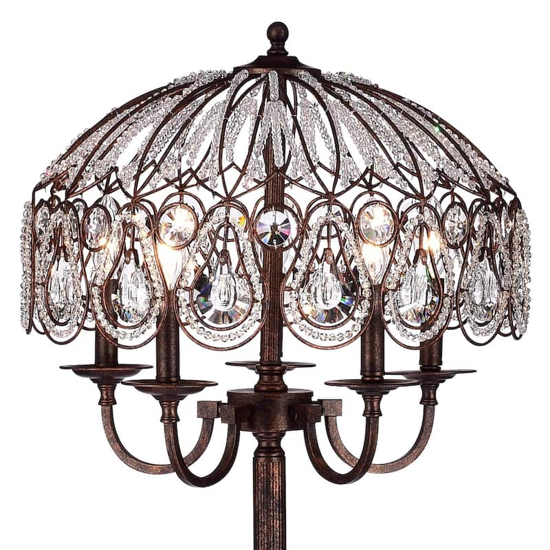 Fridumar Antique Bronze 5-Light Floor Lamp with Crystal Shade