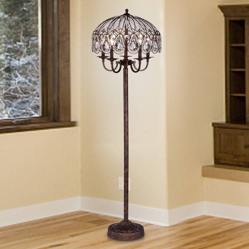 Fridumar Antique Bronze 5-Light Floor Lamp with Crystal Shade