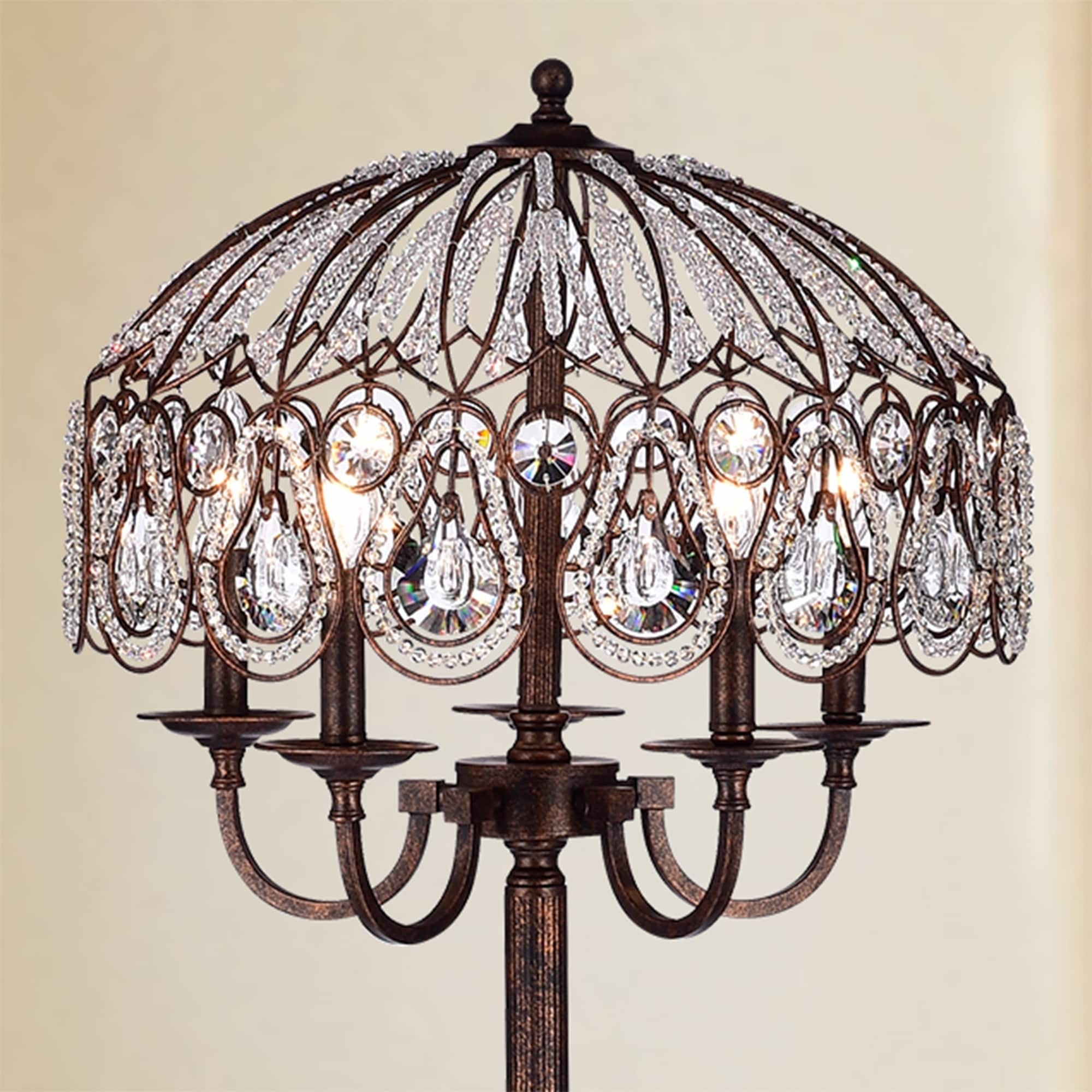 Warehouse of Tiffany Fridumar Antique Bronze 5-Light Floor Lamp with Crystal Shade