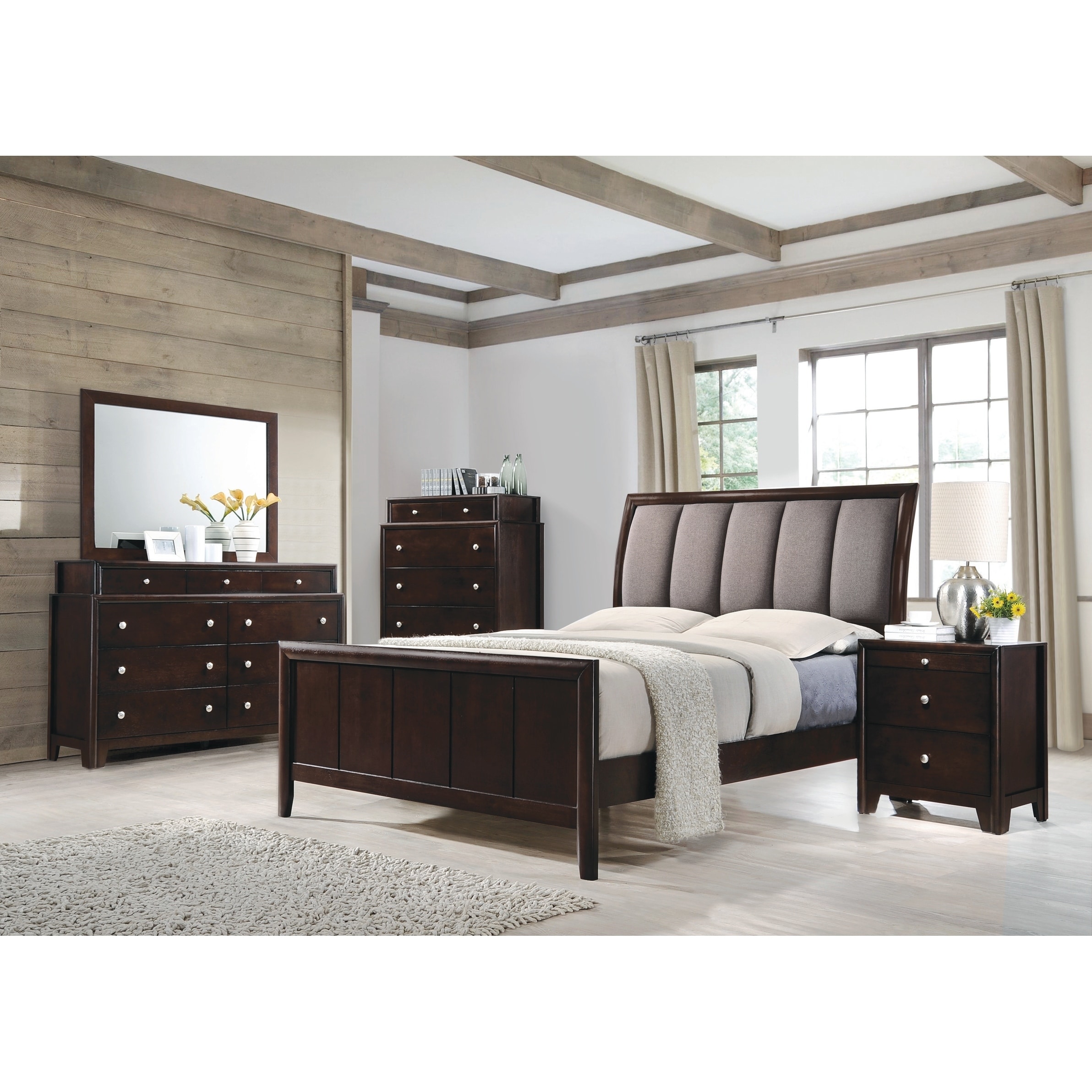 Madison Transitional Dark Merlot And Taupe Grey 4 Piece Bedroom Set