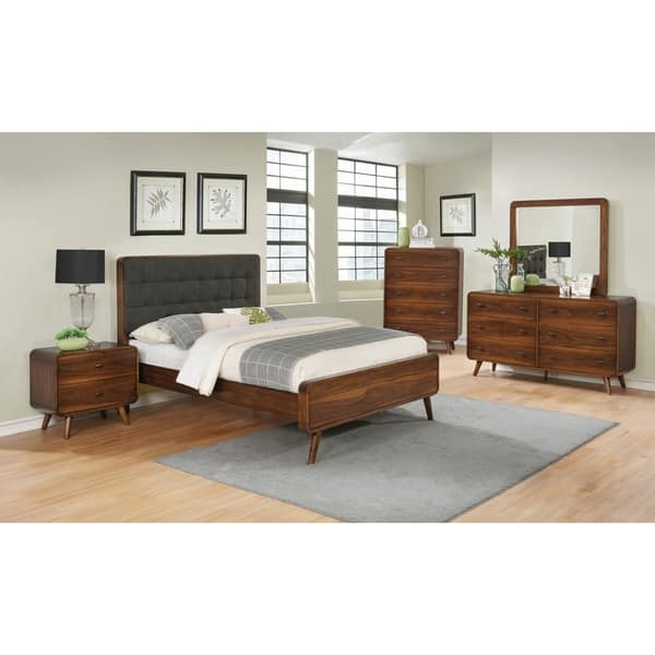 Shop Robyn Mid Century Modern Dark Walnut 5 Piece Bedroom