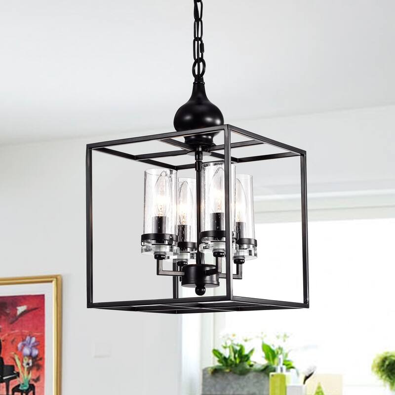 Percival Black 4-Light Pendant with Clear Glass Shade