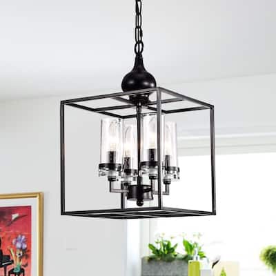 Percival Black 4-Light Pendant with Clear Glass Shade