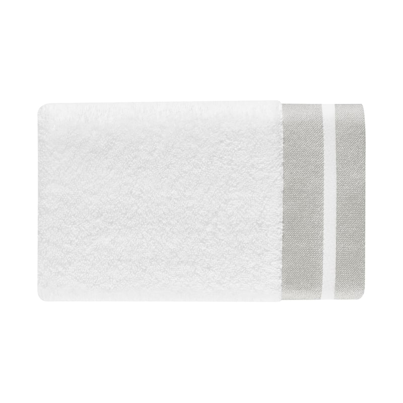 J. Queen New York Lenore Turkish Cotton Striped Border Towel - Hand - White/Silver