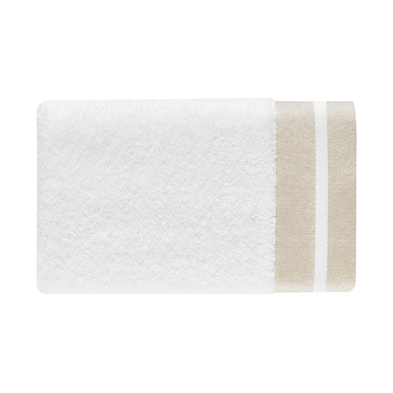 J. Queen New York Lenore Turkish Cotton Striped Border Towel - Hand - White/Gold