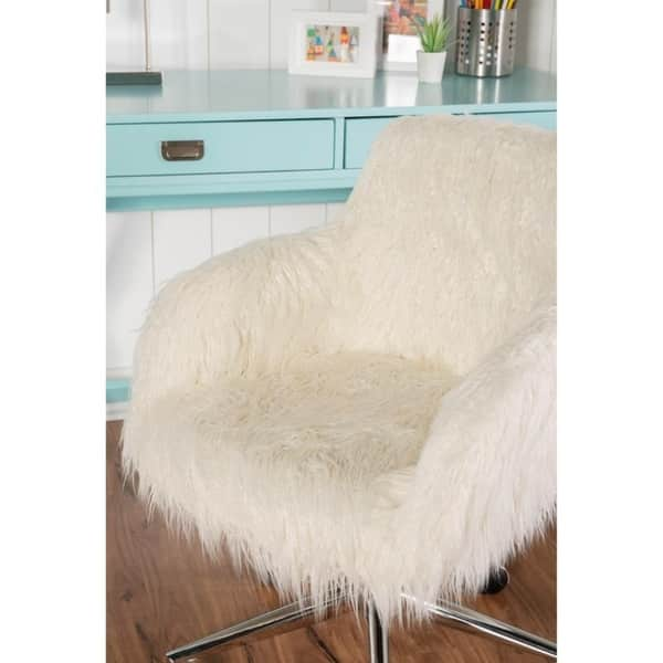 Shop Amber Off White Faux Fur Office Chair Overstock 21586022