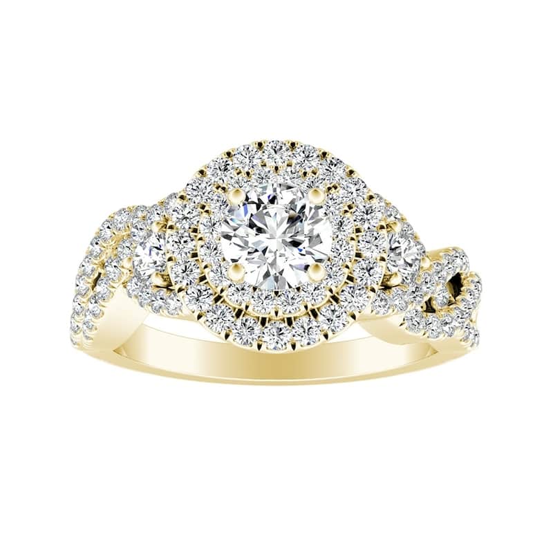 Auriya Twisted Infinity 1 1/2ct Moissanite and 5/8ctw Halo Diamond Engagement Ring 14K Gold