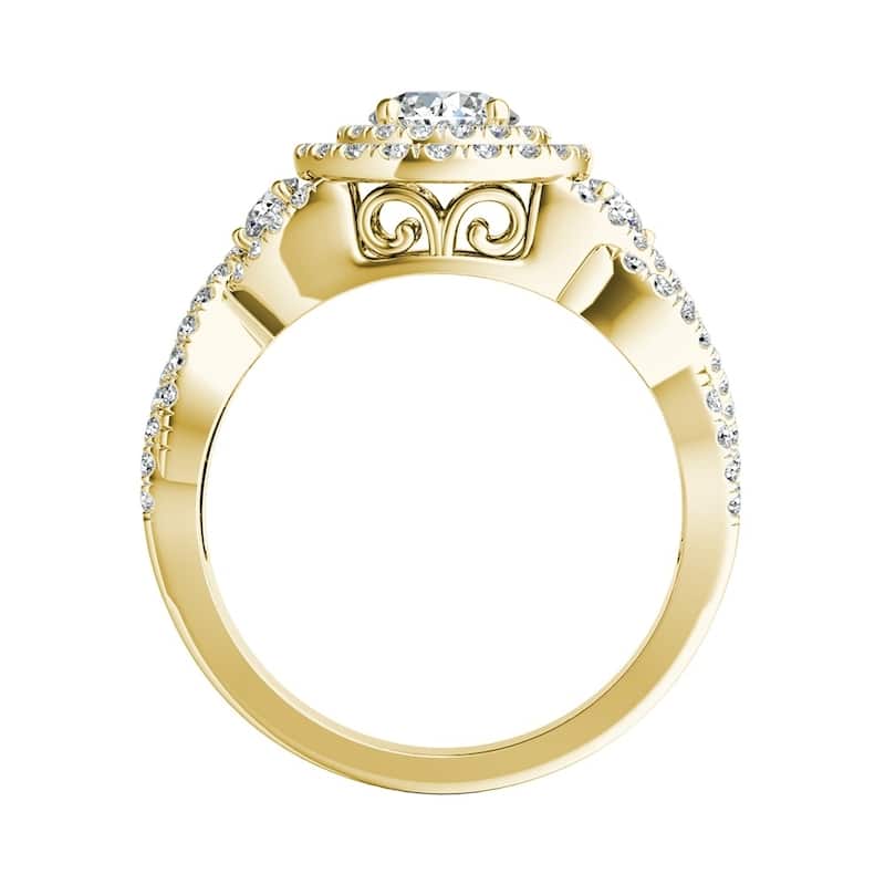 Auriya Twisted Infinity 1 1/2ct Moissanite and 5/8ctw Halo Diamond Engagement Ring 14K Gold