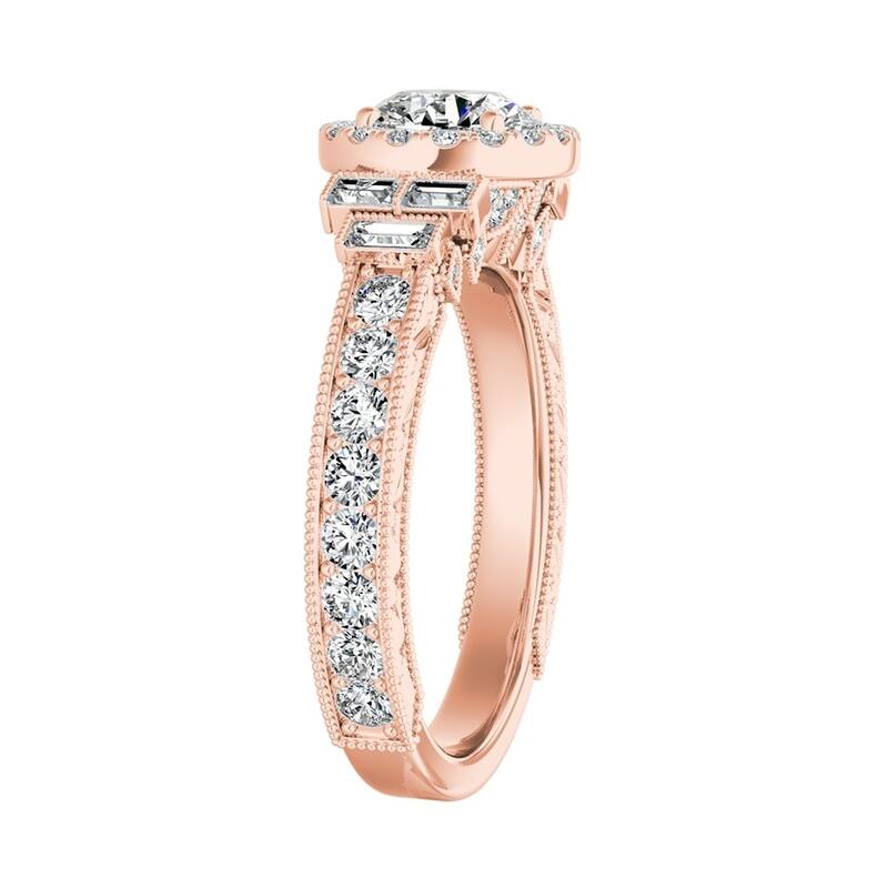 Auriya 14k Gold 14K Deco Vintage 4ct Moissanite Engagement Ring with 9/10ctw Halo Diamond