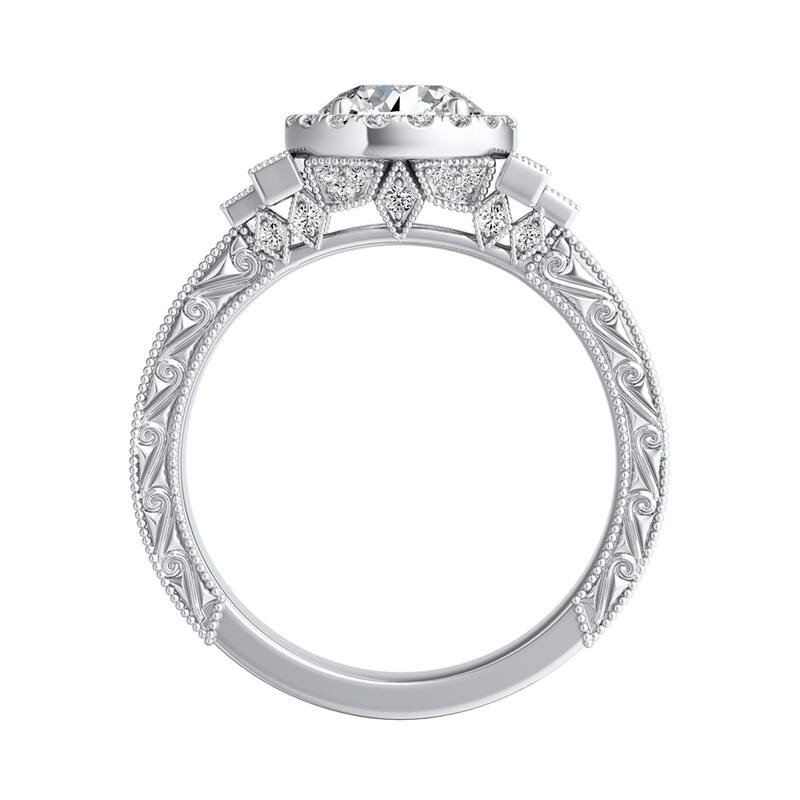 Auriya 14k Gold 14K Deco Vintage 4ct Moissanite Engagement Ring with 9/10ctw Halo Diamond